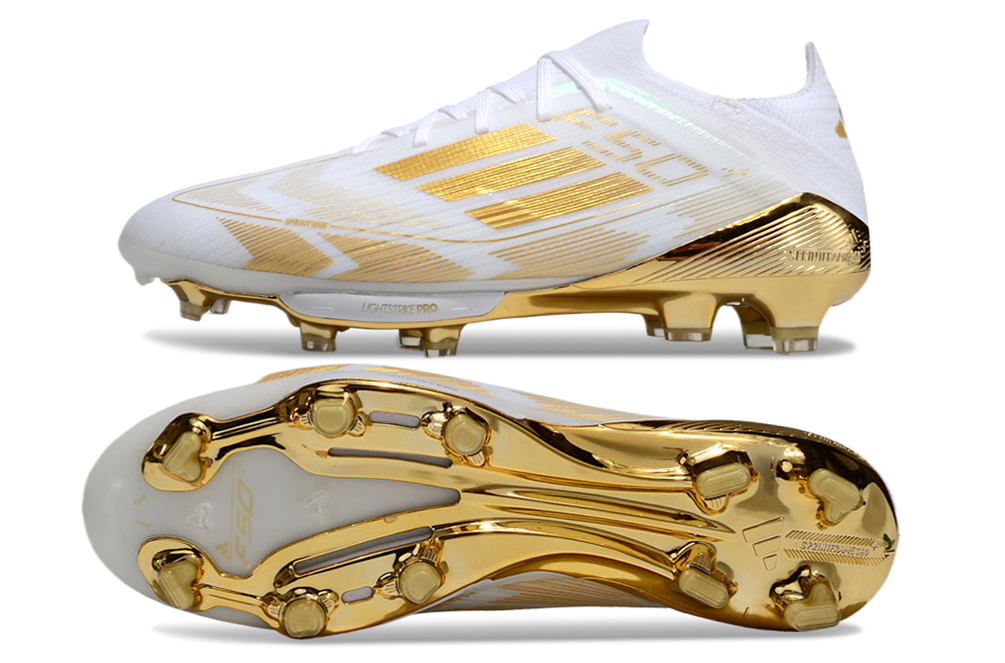 Crampons Adidas F50 FG Blanc/Doré