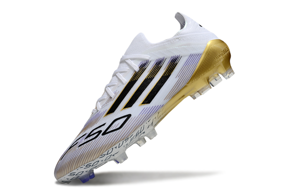 Crampons Adidas F50 Elite FG Blanc/Doré