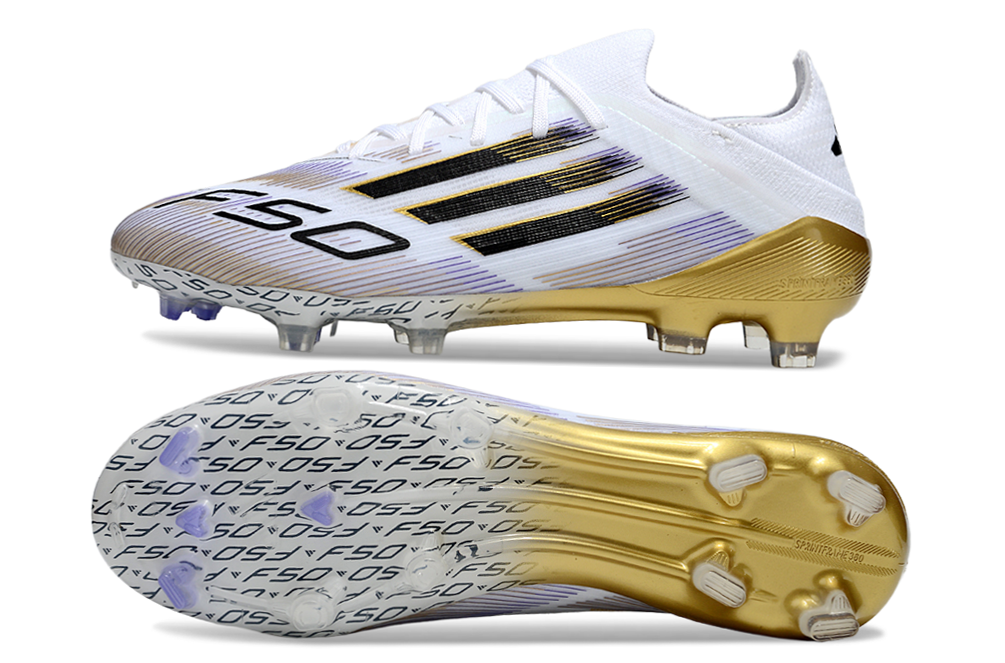 Crampons Adidas F50 Elite FG Blanc/Doré