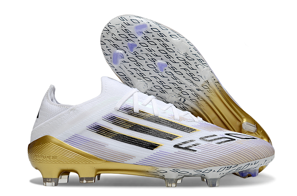 Crampons Adidas F50 Elite FG Blanc/Doré