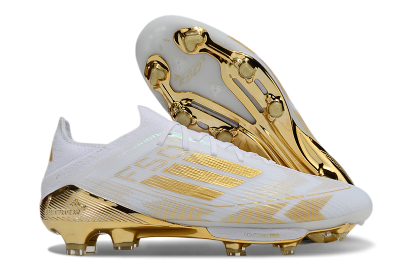 Crampons Adidas F50 FG Blanc/Doré
